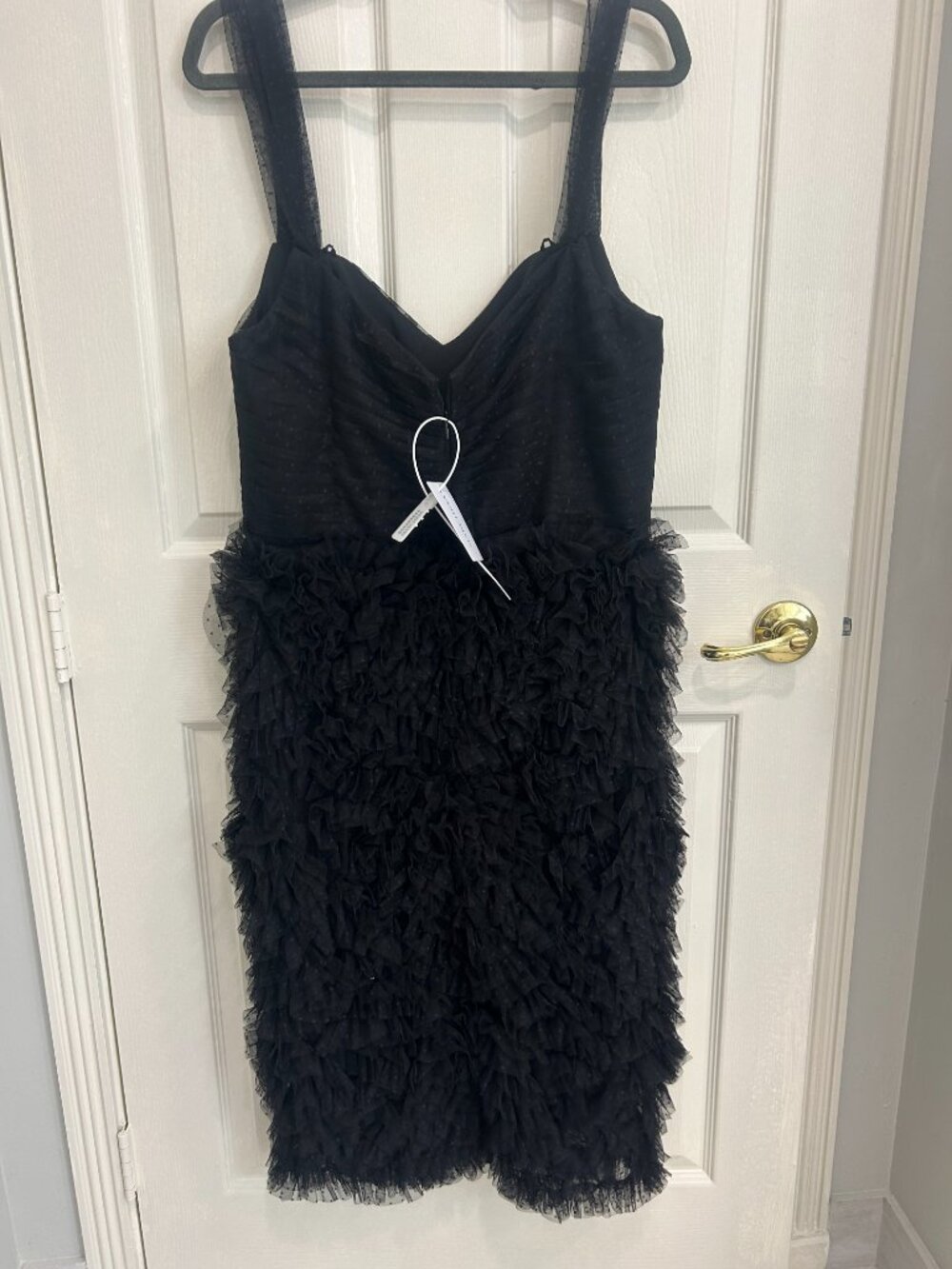 Marchesa Notte Sprinkled Dotted Tulle Textured Cocktail Midi Dress 14 NWT Black - Picture 5 of 8